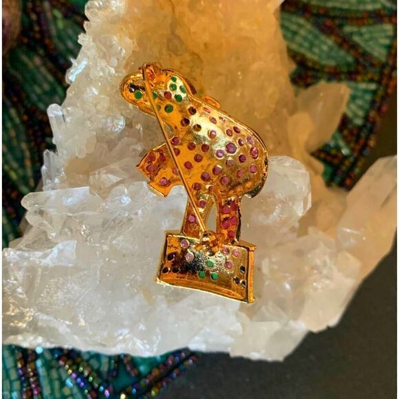 Bejeweled Circus Elephant on hind legs, in Gold-plated Silver, Mint - Picture 3 of 4
